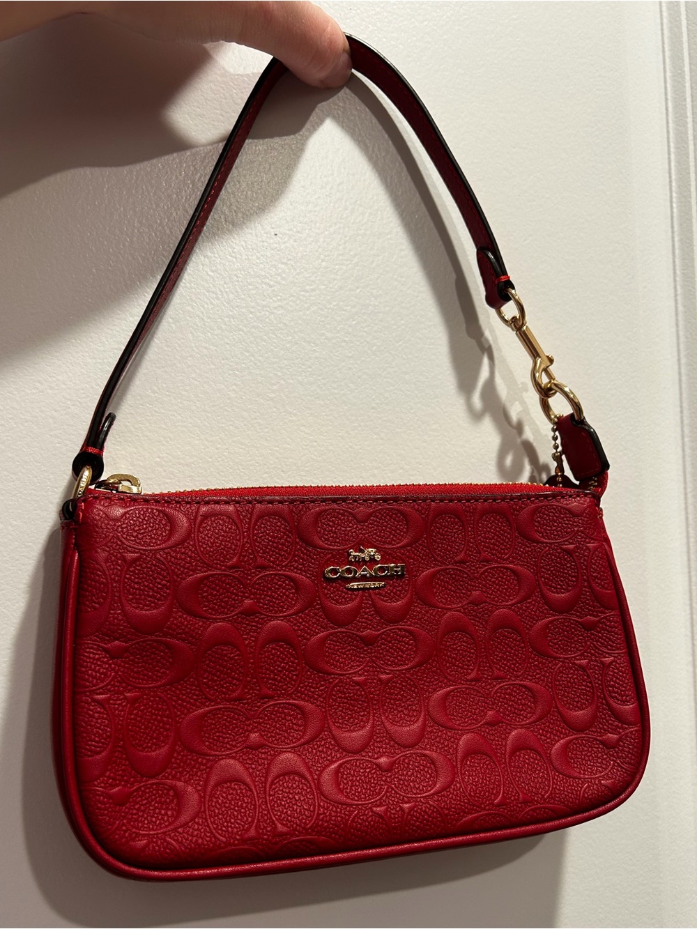 Coach Nolita 19 Red Signature Embossed Leather Wristlet & Shoulder Bag
